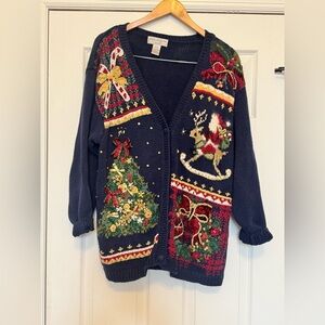 Kim Rogers Woman Navy Blue Christmas Sweater Cardigan 18/20